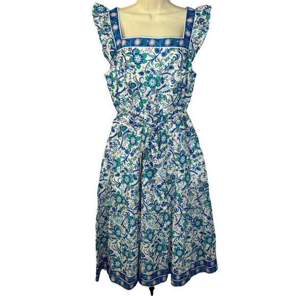Talbots Voile Square Neck Midi Fit Flare Dress Songbird Floral Sprint Romantic - Picture 2 of 12